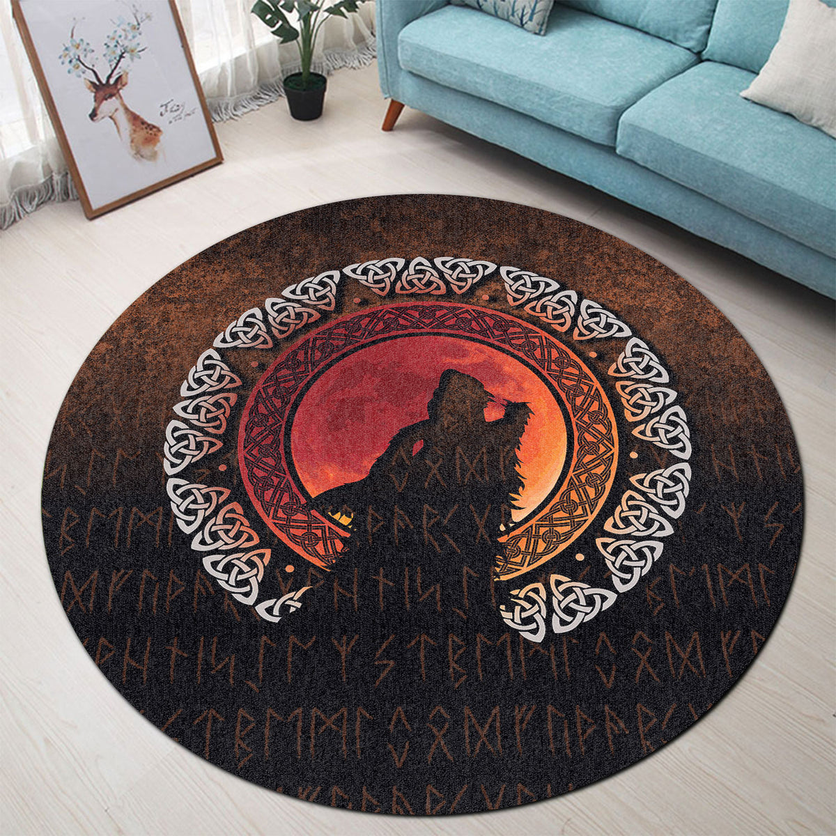VikingStyle Round Carpet- Fenrir Norse Wolf Son of Loki Round Carpet A ...