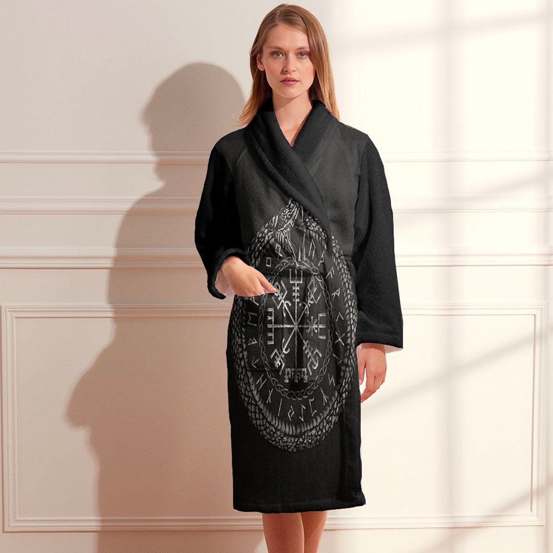 VikingStyle Bathrobe - Vegvisir With Ouroboros And Runes Bath Robe A7 ...
